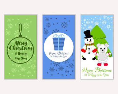 mutlu Noeller ve mutlu yeni yıl tebrik kartları vektör çizim      
