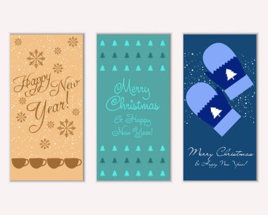 mutlu Noeller ve mutlu yeni yıl tebrik kartları vektör çizim