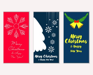Mutlu Noeller ve mutlu yeni yıl tebrik kartları. Vektör çizim     