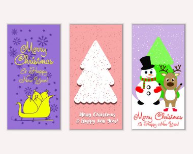 Mutlu Noeller ve mutlu yeni yıl tebrik kartları. Vektör çizim 
