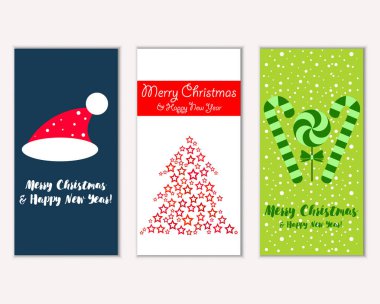 mutlu Noeller ve mutlu yeni yıl tebrik kartları vektör çizim