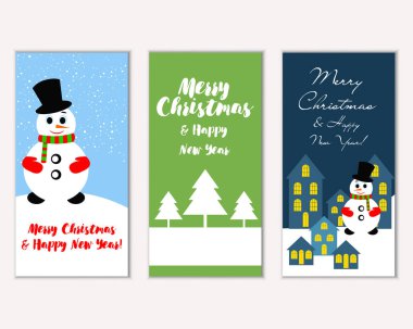 mutlu Noeller ve mutlu yeni yıl tebrik kartları vektör çizim