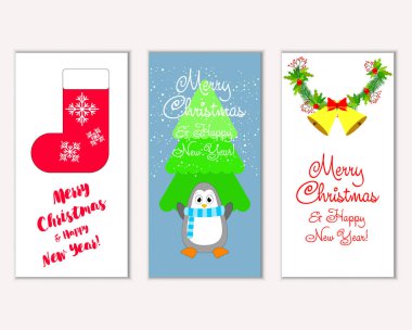 mutlu Noeller ve mutlu yeni yıl tebrik kartları vektör çizim