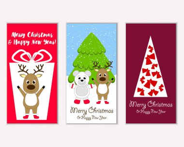 Mutlu Noeller ve mutlu yeni yıl tebrik kartları. Vektör çizim 