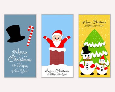 mutlu Noeller ve mutlu yeni yıl tebrik kartları vektör çizim