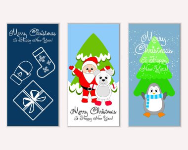 mutlu Noeller ve mutlu yeni yıl tebrik kartları vektör çizim