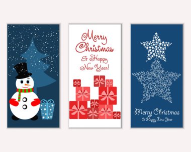 Mutlu Noeller ve mutlu yeni yıl tebrik kartları. Vektör çizim   