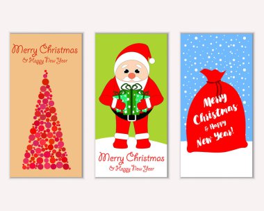 mutlu Noeller ve mutlu yeni yıl tebrik kartları vektör çizim