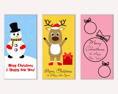 mutlu Noeller ve mutlu yeni yıl tebrik kartları vektör çizim