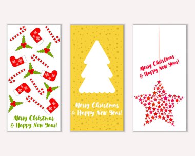 Mutlu Noeller ve mutlu yeni yıl tebrik kartları. Vektör çizim   