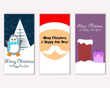 mutlu Noeller ve mutlu yeni yıl tebrik kartları vektör çizim     