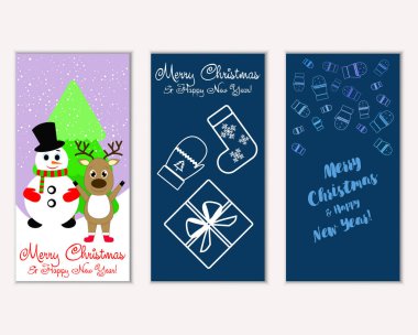 mutlu Noeller ve mutlu yeni yıl tebrik kartları vektör çizim