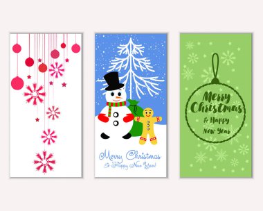 mutlu Noeller ve mutlu yeni yıl tebrik kartları vektör çizim