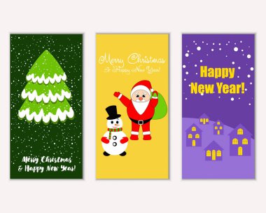 mutlu Noeller ve mutlu yeni yıl tebrik kartları vektör çizim