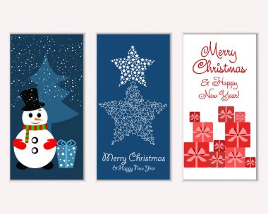 Mutlu Noeller ve mutlu yeni yıl tebrik kartları. Vektör çizim   