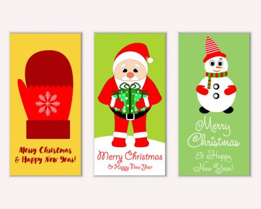 Mutlu Noeller ve mutlu yeni yıl tebrik kartları. Vektör çizim     