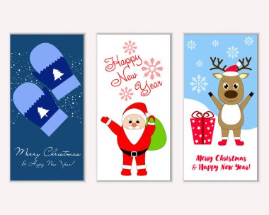 Renkli Noel kartları yılbaşı süslemeleri ve Noel Baba vektör çizim ile