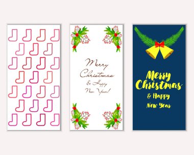 Mutlu Noeller ve mutlu yeni yıl tebrik kartları. Vektör çizim   