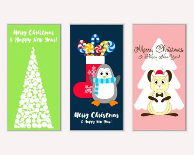 Renkli Noel kartları ile yeni yıl süslemeleri, illüstrasyon vektör