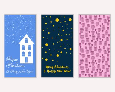 mutlu Noeller ve mutlu yeni yıl tebrik kartları vektör çizim     