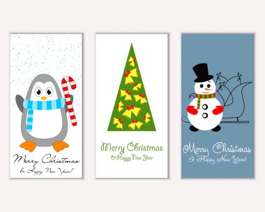Mutlu Noeller ve mutlu yeni yıl tebrik kartları. Vektör çizim   