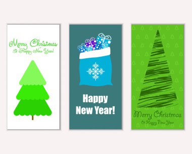 Mutlu Noeller ve mutlu yeni yıl tebrik kartları. Vektör çizim 