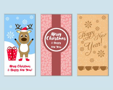 mutlu Noeller ve mutlu yeni yıl tebrik kartları vektör çizim