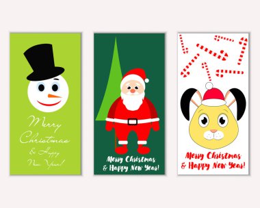 mutlu Noeller ve mutlu yeni yıl tebrik kartları vektör çizim       