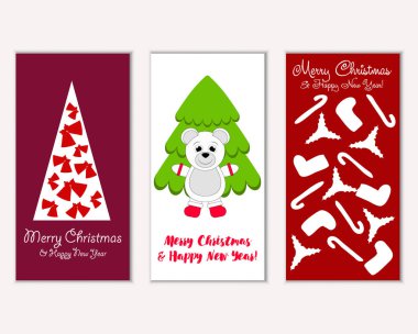 Mutlu Noeller ve mutlu yeni yıl tebrik kartları. Vektör çizim 