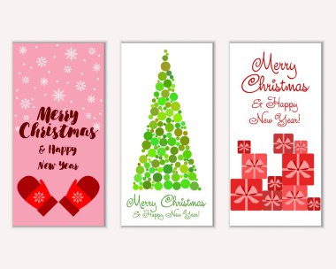 Mutlu Noeller ve mutlu yeni yıl tebrik kartları. Vektör çizim   