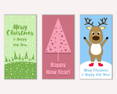 mutlu Noeller ve mutlu yeni yıl tebrik kartları vektör çizim