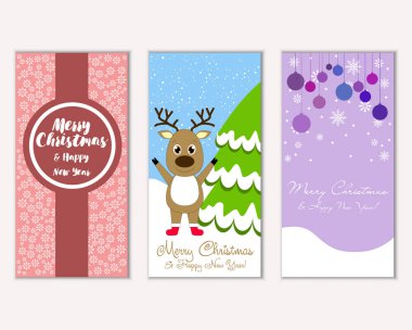 mutlu Noeller ve mutlu yeni yıl tebrik kartları vektör çizim