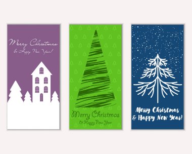 Mutlu Noeller ve mutlu yeni yıl tebrik kartları. Vektör çizim   