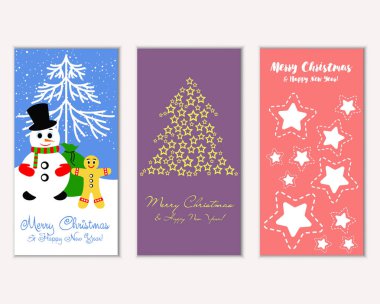 Mutlu Noeller ve mutlu yeni yıl tebrik kartları. Vektör çizim       