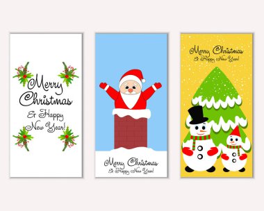 mutlu Noeller ve mutlu yeni yıl tebrik kartları vektör çizim