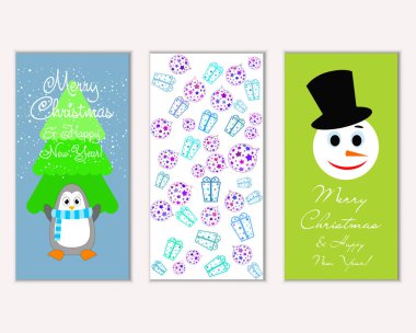 Mutlu Noeller ve mutlu yeni yıl tebrik kartları. Vektör çizim   