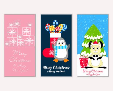 Renkli Noel kartları ile yeni yıl süslemeleri, illüstrasyon vektör