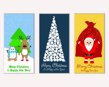 Mutlu Noeller ve mutlu yeni yıl tebrik kartları. Vektör çizim   