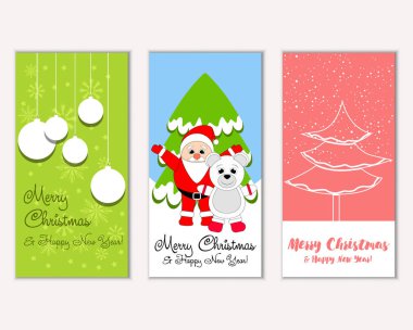 mutlu Noeller ve mutlu yeni yıl tebrik kartları vektör çizim