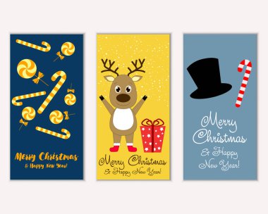 mutlu Noeller ve mutlu yeni yıl tebrik kartları vektör çizim       