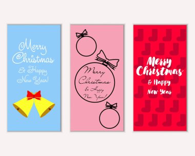 mutlu Noeller ve mutlu yeni yıl tebrik kartları vektör çizim
