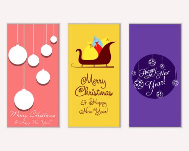 mutlu Noeller ve mutlu yeni yıl tebrik kartları vektör çizim