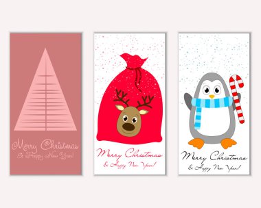Mutlu Noeller ve mutlu yeni yıl tebrik kartları. Vektör çizim   