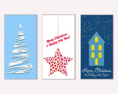 vektör çizim kış tatil tebrik kartları