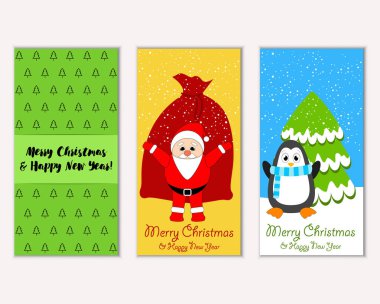 Mutlu Noeller ve mutlu yeni yıl tebrik kartları. Vektör çizim   