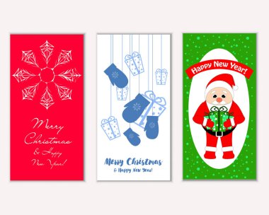 mutlu Noeller ve mutlu yeni yıl tebrik kartları vektör çizim   