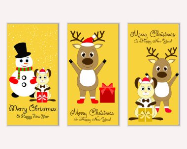 mutlu Noeller ve mutlu yeni yıl tebrik kartları vektör çizim   