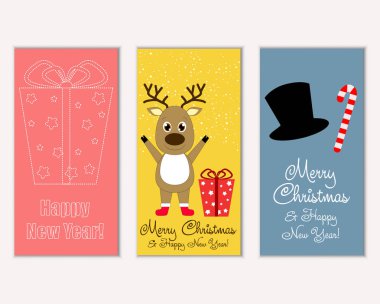mutlu Noeller ve mutlu yeni yıl tebrik kartları vektör çizim       