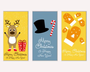 mutlu Noeller ve mutlu yeni yıl tebrik kartları vektör çizim       