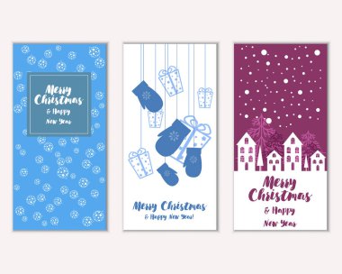 mutlu Noeller ve mutlu yeni yıl tebrik kartları vektör çizim